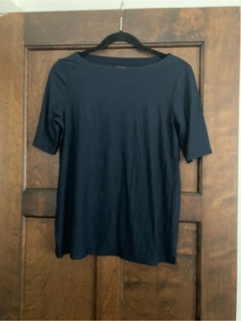 J. Jill Navy Short-Sleeve/Elbow Sleeve Boatneck Tee